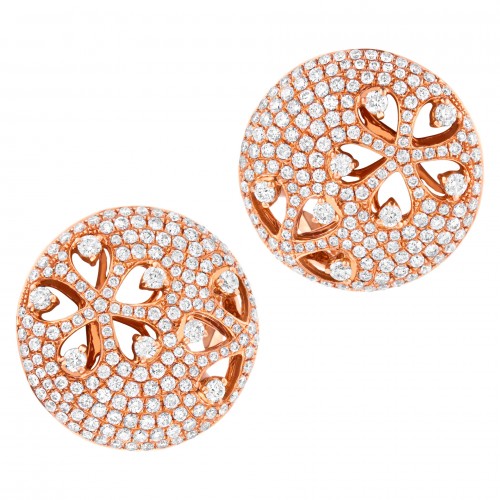 Floral Jewelry: Round rose gold flower diamond pave earrings