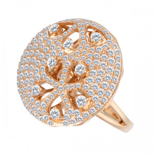 Floral Jewelry: Round rose gold flower diamond pave ring
