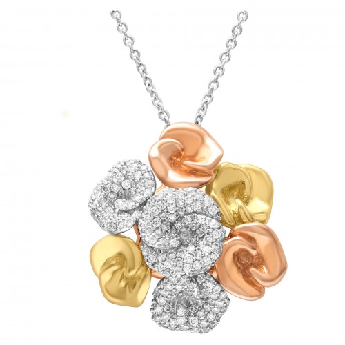 Floral Jewelry: Roberto Coin tri-color diamond flower necklace