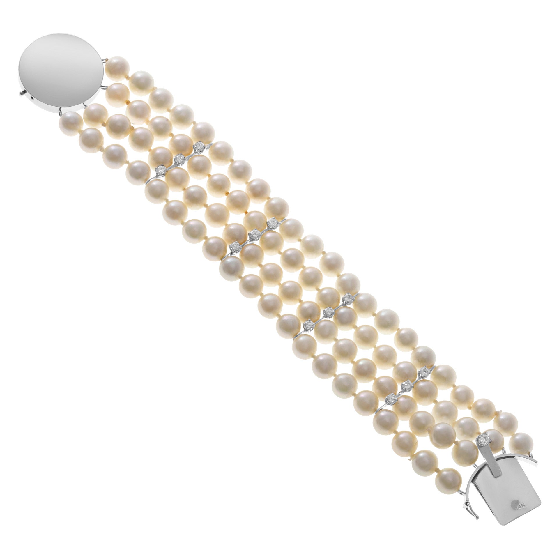 Diamond and Pearl Jewelry: Multistrand Pearl and Diamond Bracelet