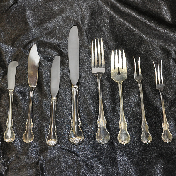 "FRENCH PROVINCIAL" Sterling Slver Flatware Set. patented in 1949 by Towle Silversmiths. 8 Place setting for 12 (Imcomplete) + 11 Serving pieces. 106 total pcs image 6