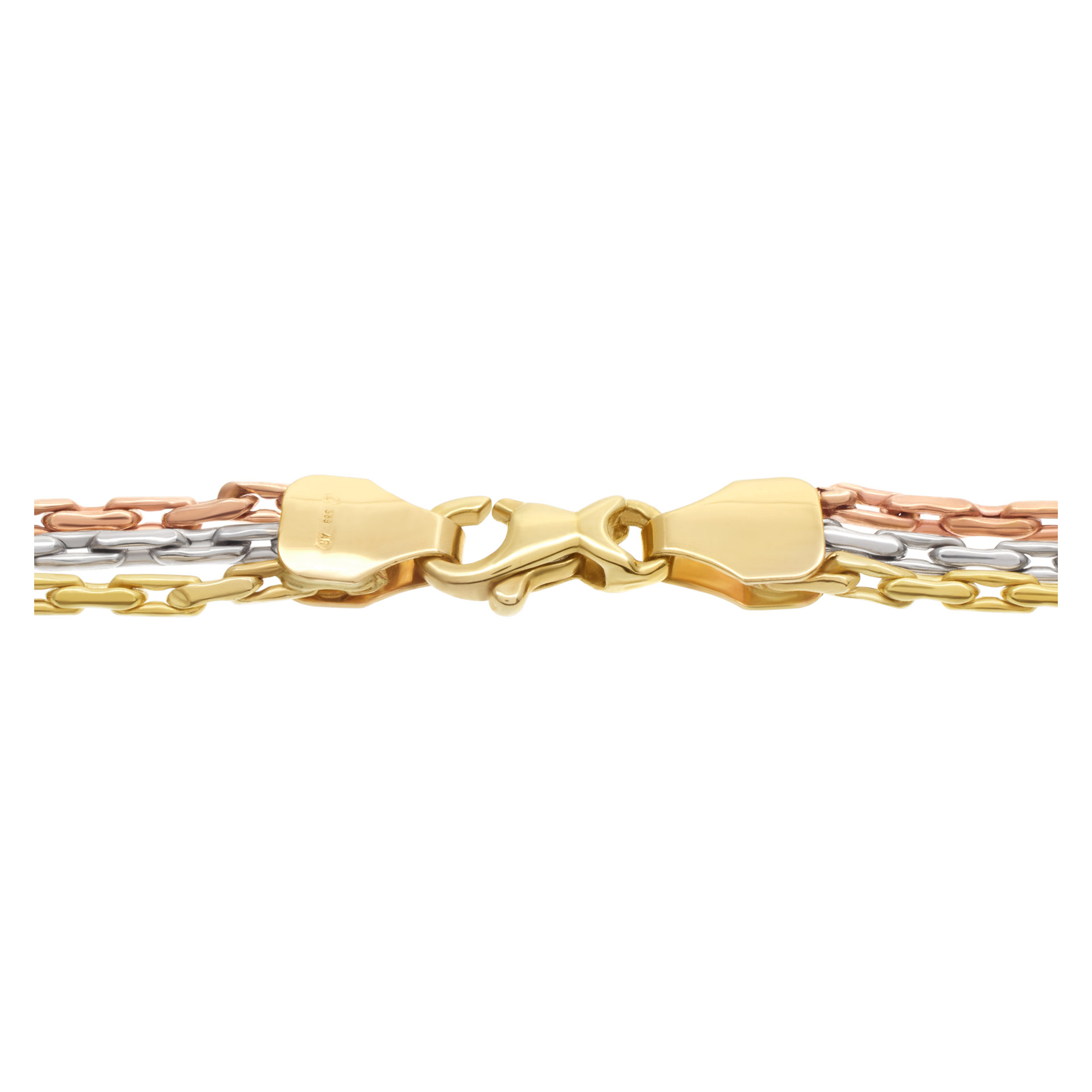 Multi color three row chain necklace in 14k white, yellow and rose gold image 4