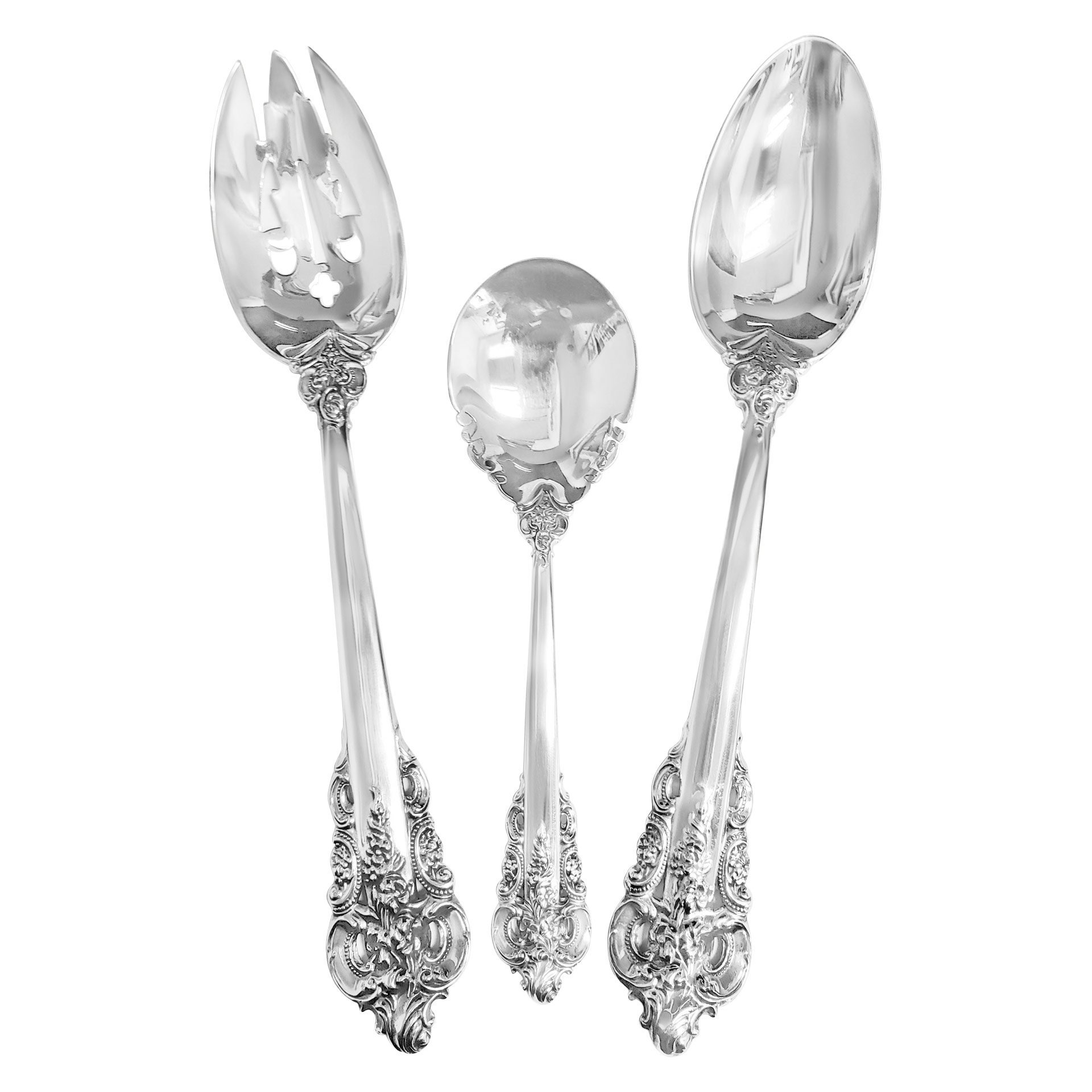 "GRANDE BAROQUE" Sterling Silver Flatware Set. Ptd 1941 by Wallace. 7 place setting for 12 with 8 serving pieces. Over 3500 grams sterling silver. image 3
