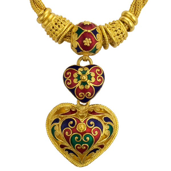 Colorful & Rich enamel heart necklace made of 3 ounces of 99.9% pure gold! image 2