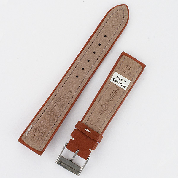 Breitling brown calf skin strap with white stiching and stainless steel buckle (18x16) image 2