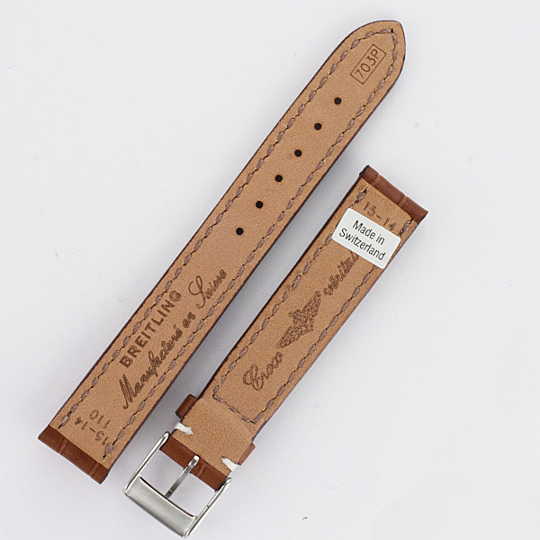 Breitling brown alligator strap with white stiching and stainless steel buckle (15x14) image 2