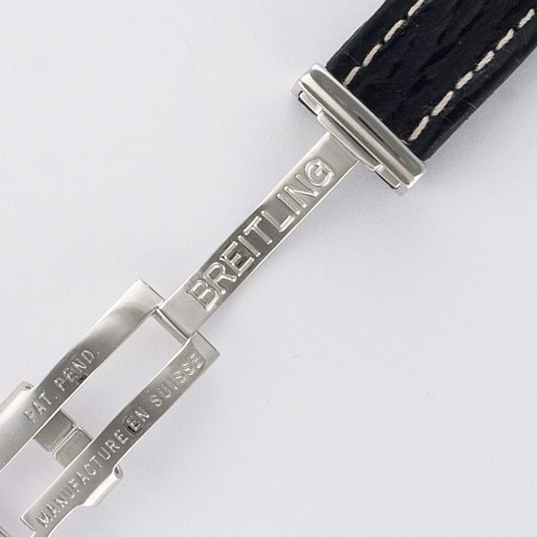 Breitling black shark skin strap with white stiching and stainless steel deployant buckle (15x14) image 3