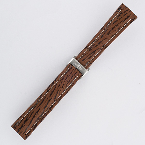 Breitling brown shark skin strap with stainless steel deployant buckle (18x16) image 1