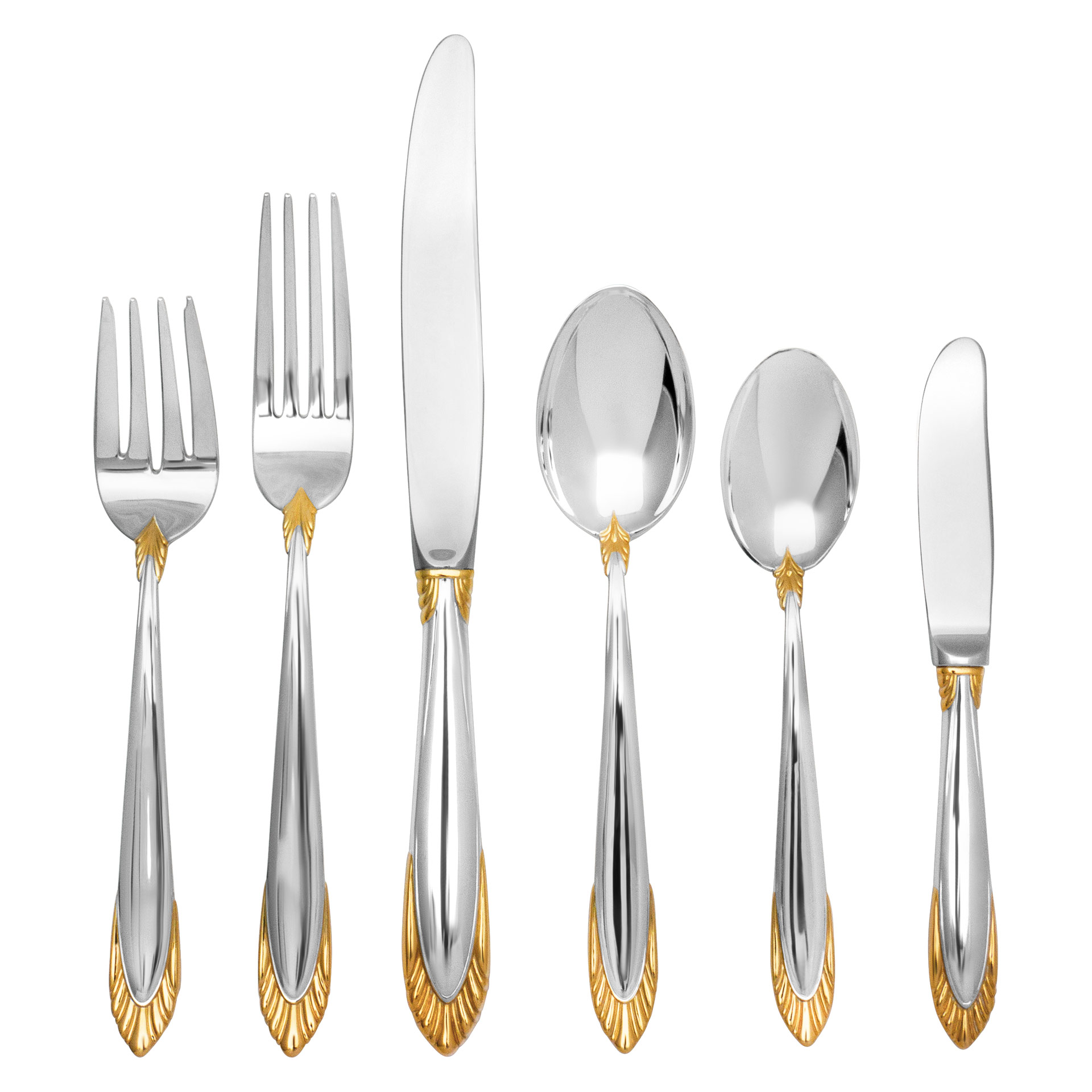 "REGENCY SHELL" flatware sterling silver set, patented in 1989 by Lunt Silversmiths-  6 place setting for 12 + 7 serving pieces-  Over 90 oz troy sterling silver image 1
