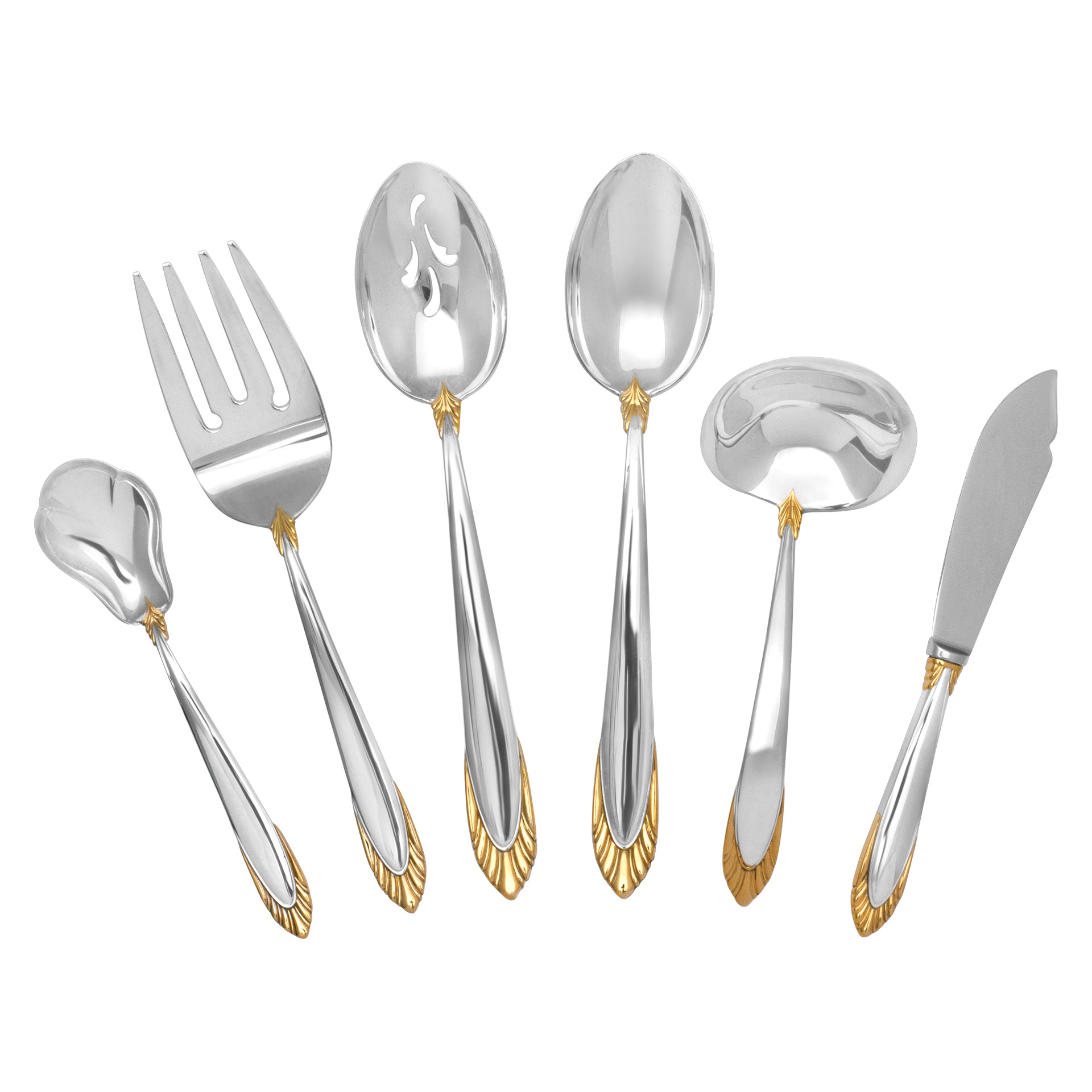 "REGENCY SHELL" flatware sterling silver set, patented in 1989 by Lunt Silversmiths-  6 place setting for 12 + 7 serving pieces-  Over 90 oz troy sterling silver image 3