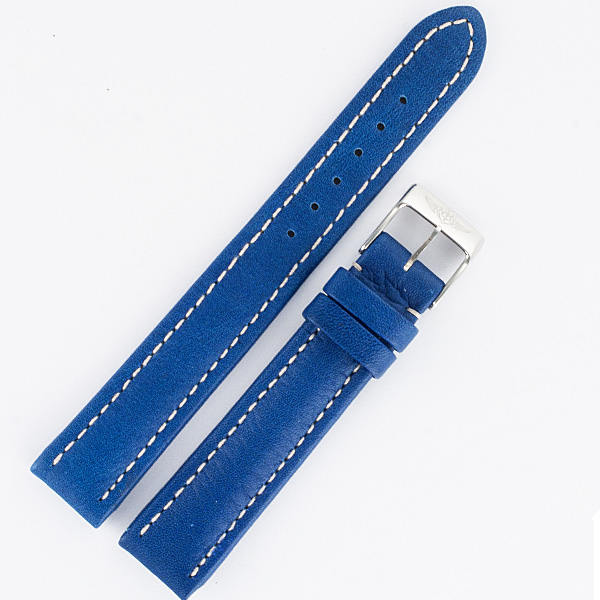 Breitling blue calf skin strap w/white stitching and stainless steel buckle (15x14) image 1