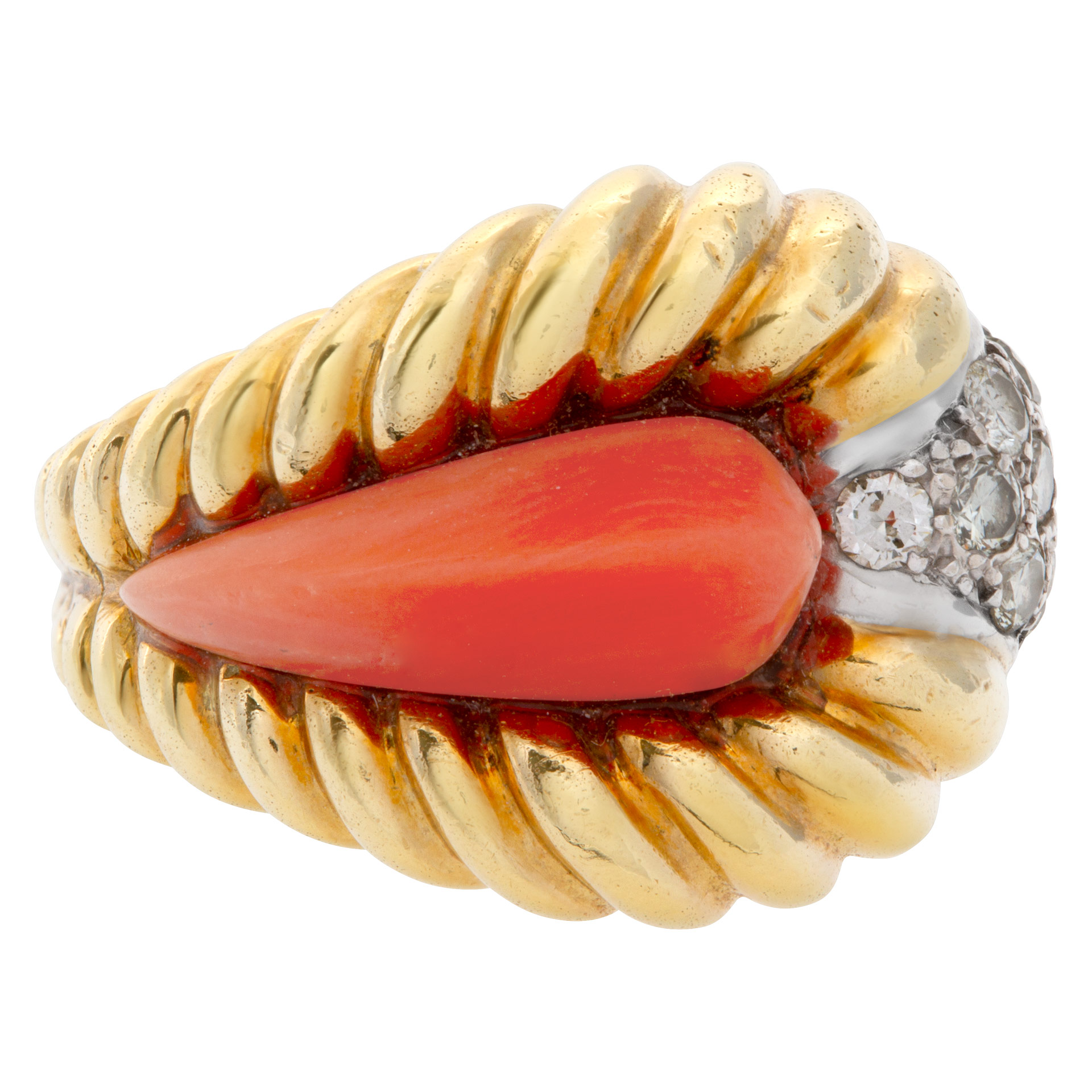 Coral and diamond ring in 18k image 2
