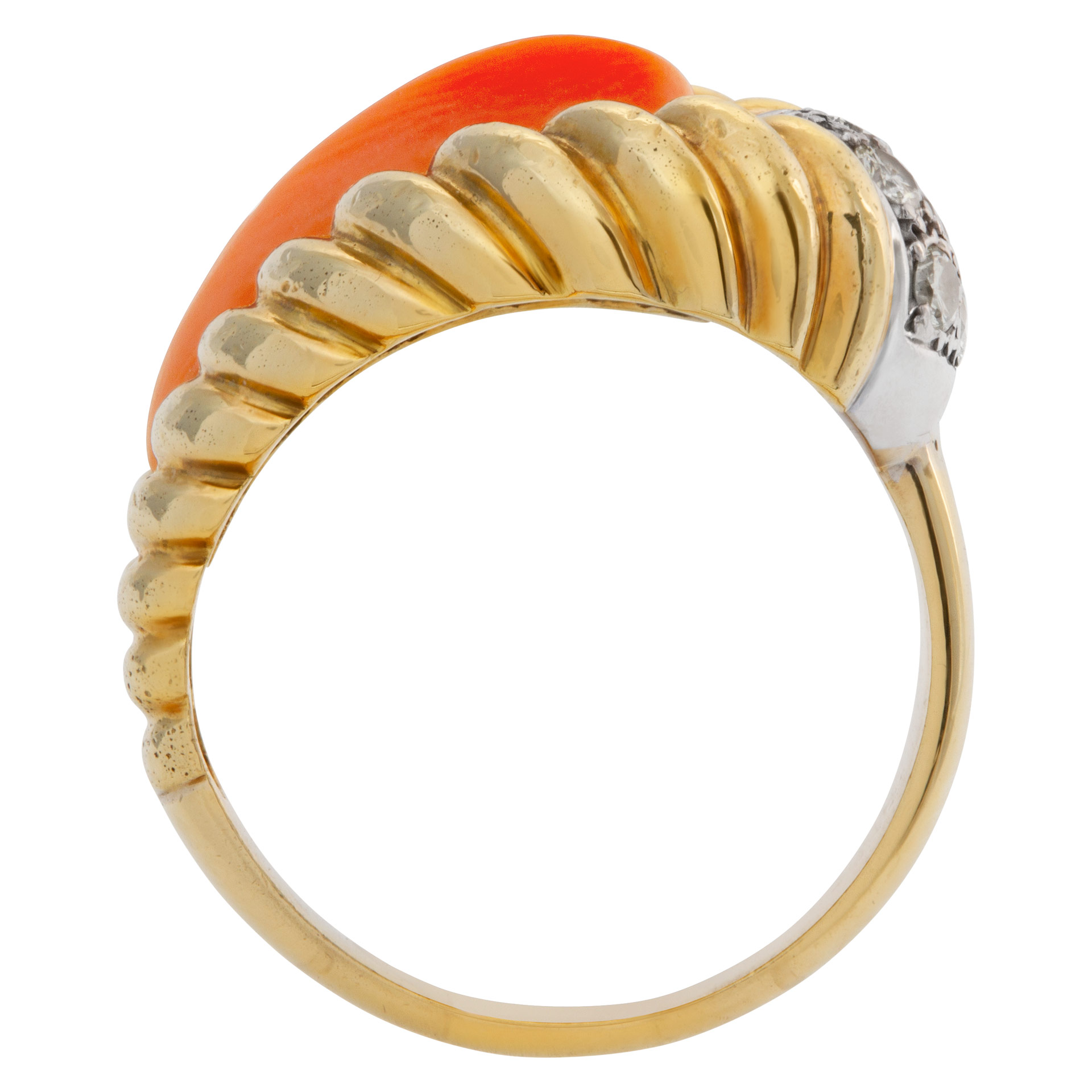 Coral and diamond ring in 18k image 4