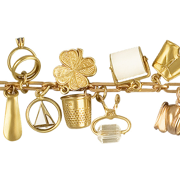 Assorted charm bracelet in 14k yellow gold. Length 7.5 inches. image 2
