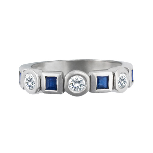 Elegant Band In 14k White Gold With Diamond And Sapphire Accents image 1