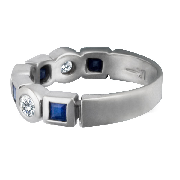 Elegant Band In 14k White Gold With Diamond And Sapphire Accents image 2