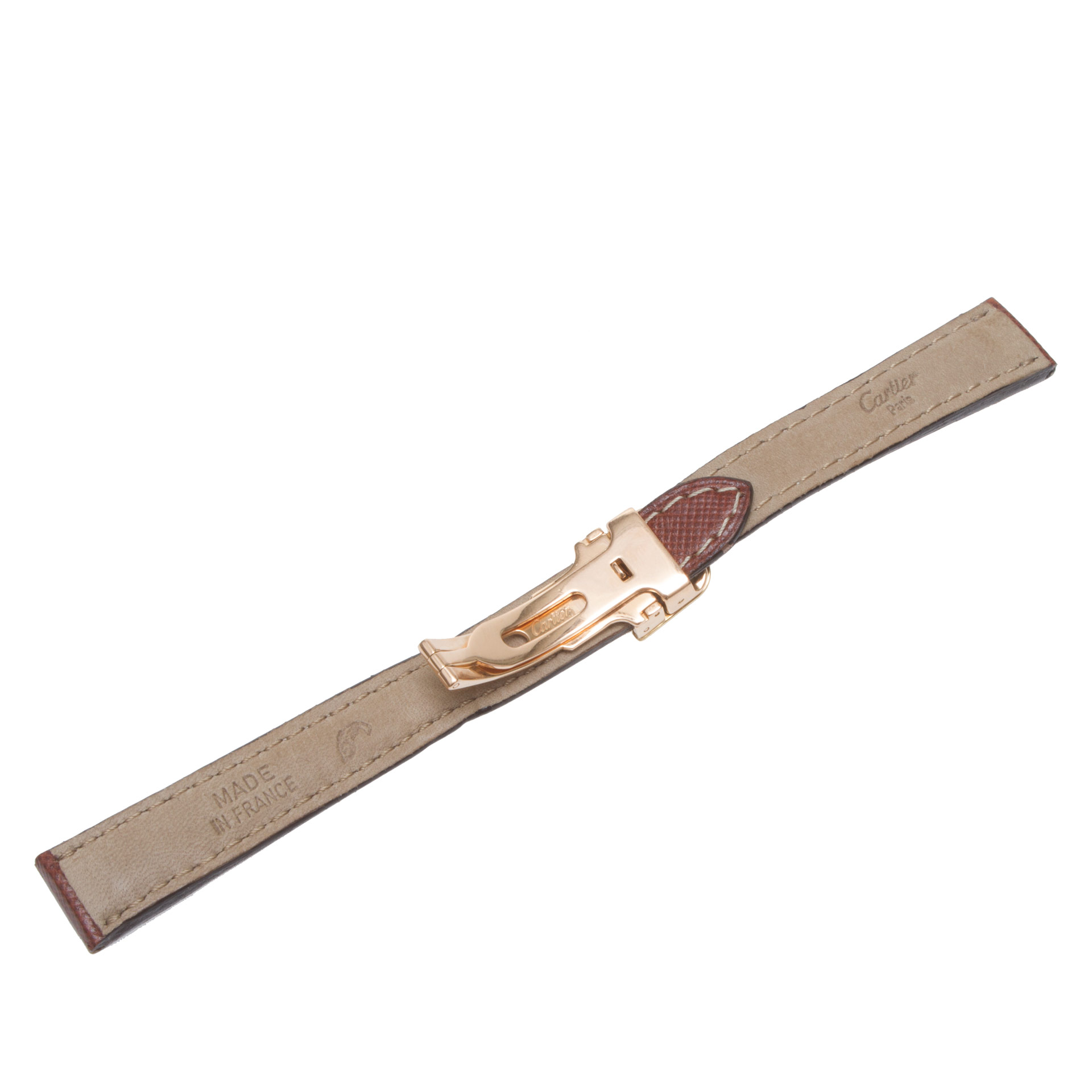 Cartier textured brown leather strap (14x12) with 18k deployant buckle (12mm) image 2