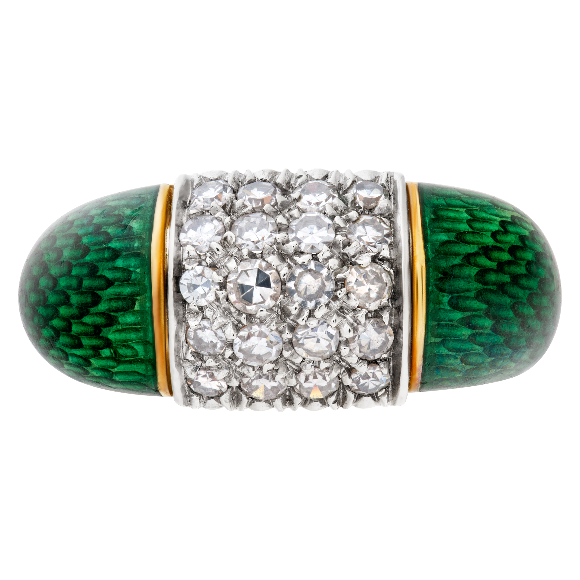 Enamel ring In 18k with pave diamonds. Size 4.5 image 2