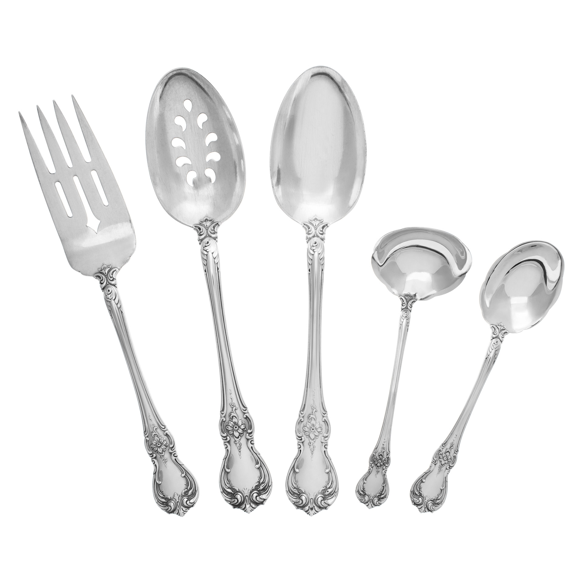 "OLD MASTER" Sterling Silver Flatware Set, Ptd in 1942  by Towle Silversmiths. 128 PIECES TOTAL- 6 Place Settings for 20 (xtra) + 7 Serving Pieces- 162 ounces troy of .925  Sterling Silver.TOTAL 139 pieces. image 4