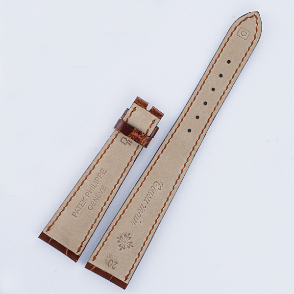 Patek Philippe brown alligator padded strap long 20mm x 14mm for tang buckle, long 5.25" & short 3" image 2