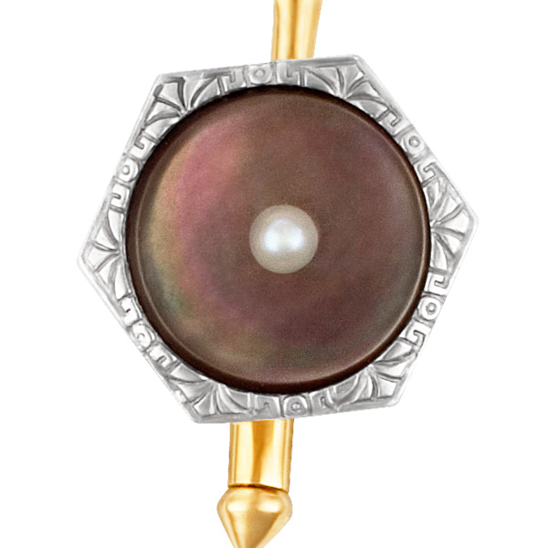Black mother of pearl cufflinks in 14k gold image 2