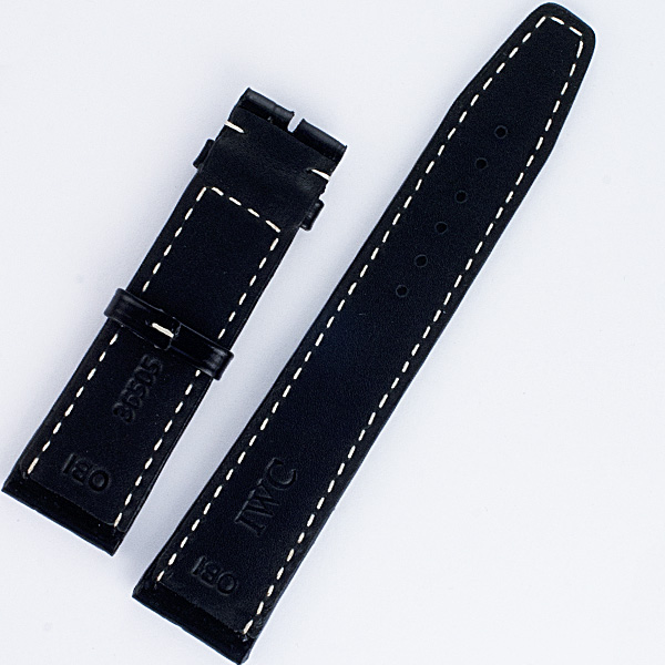 IWC Black Alligator Strap with white stiching 20mm x 18mm 4.5" long & 2 7/8" short for tang buckle image 2