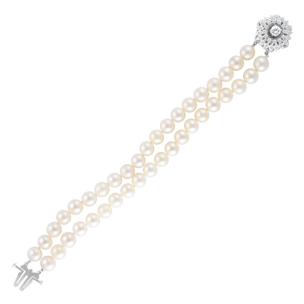 Cultured pearl bracelet with 14K white gold and diamond clasp image 4