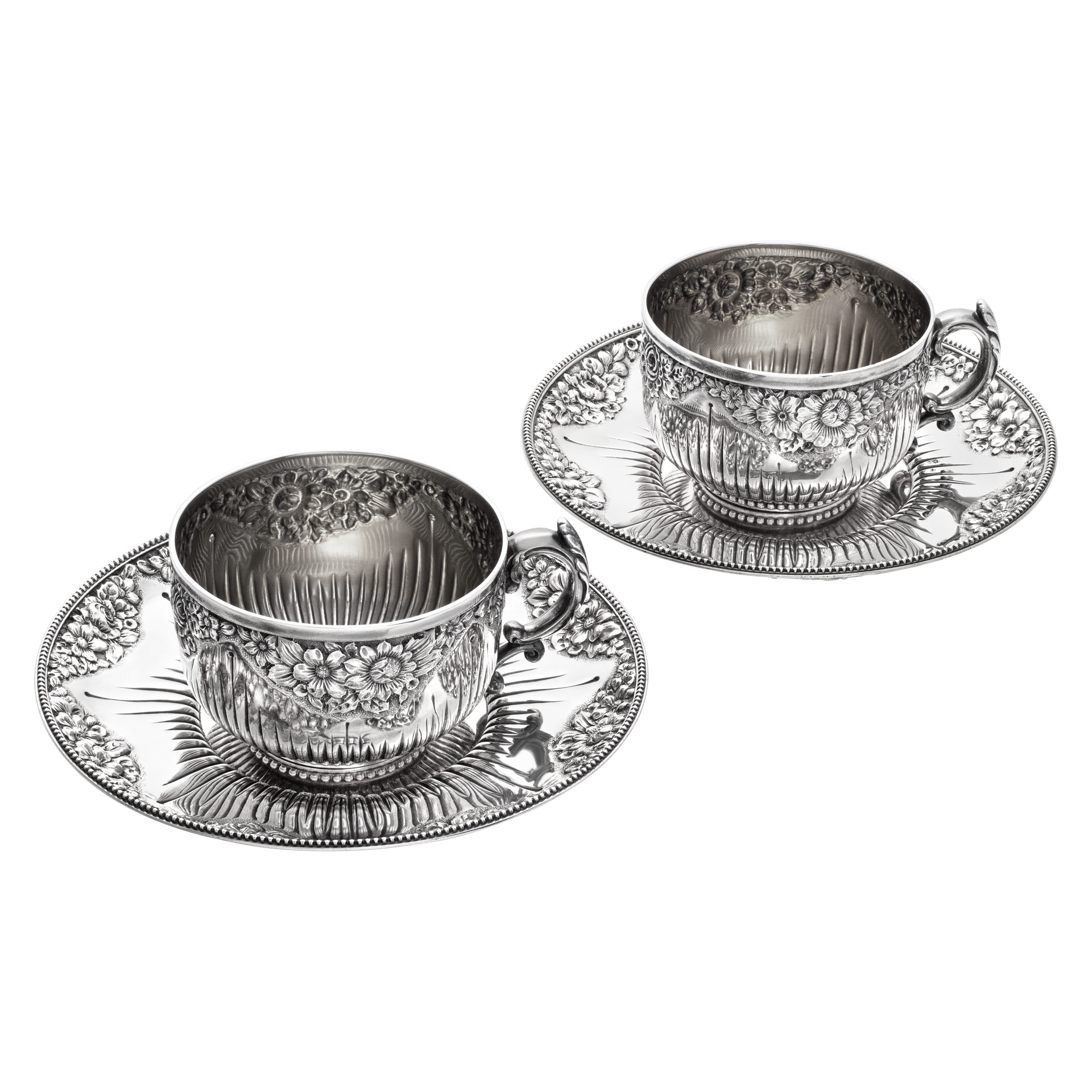  "Cluny" Ptd 1883, Pair Of Sterling Silver Demi-Tasse Coffe Cup With Matching Saucer. image 3