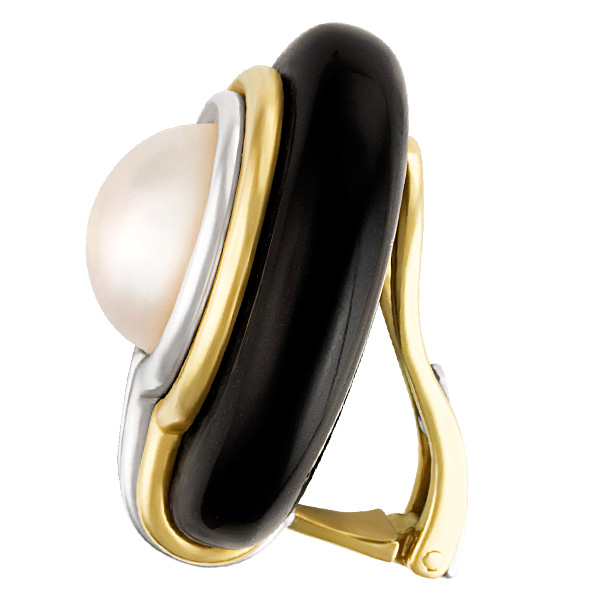 Pearl & Onyx Earrings In 14k image 2