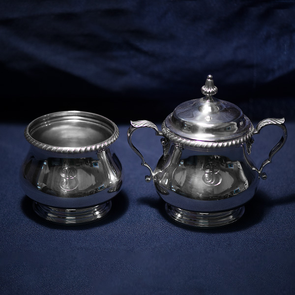 ENGLISH GADROON, Gorham, 6 pieces tea and coffee sterling silver set with tray, patented  in 1939. image 3