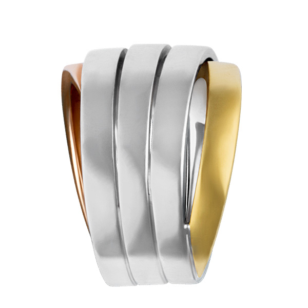 Wide band in 18k yellow white & rose gold image 3