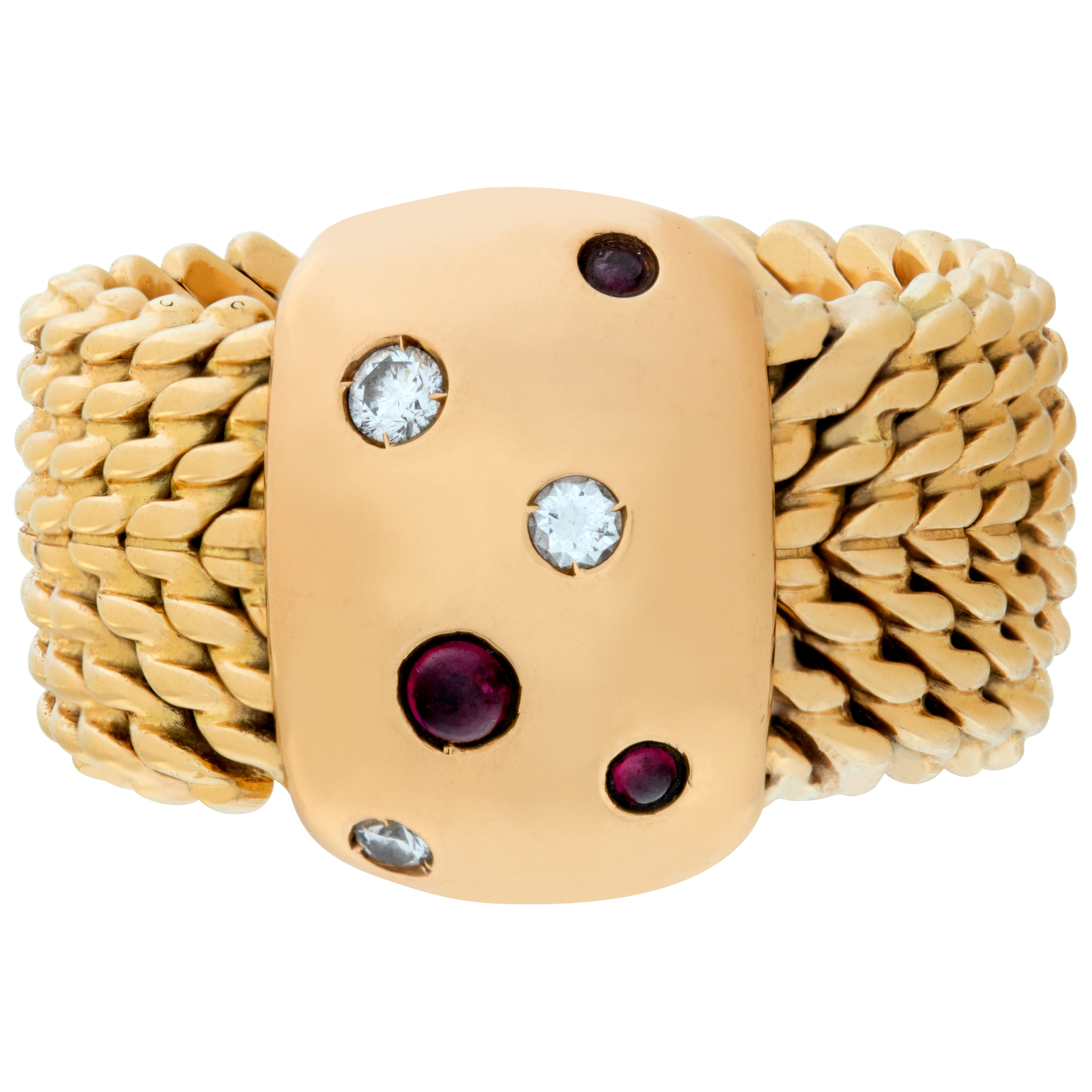 Ruby and diamond mesh ring in 18k yellow and rose gold image 2