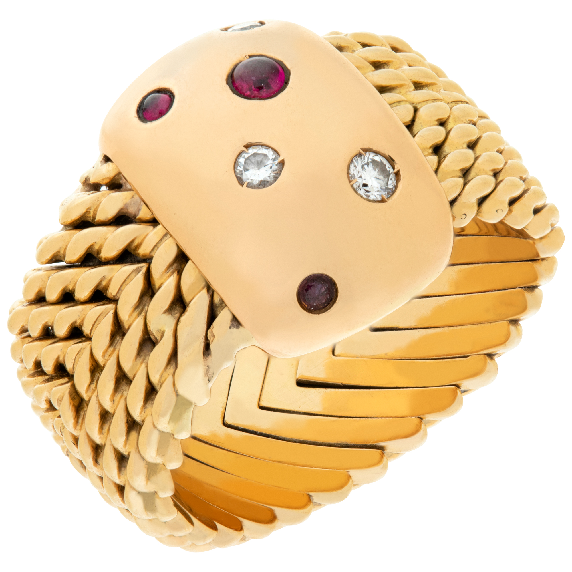 Ruby and diamond mesh ring in 18k yellow and rose gold image 3