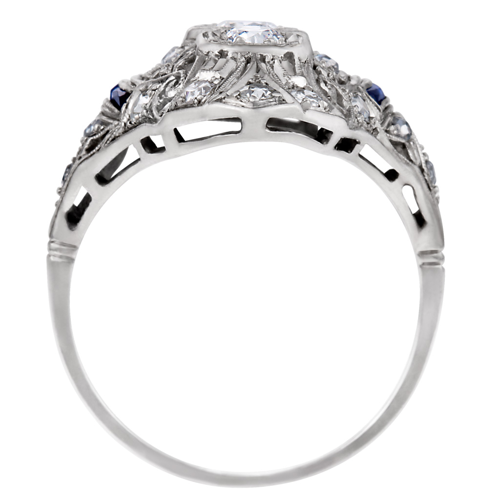 Art Deco diamond cocktail ring with 3 centered diamonds image 2