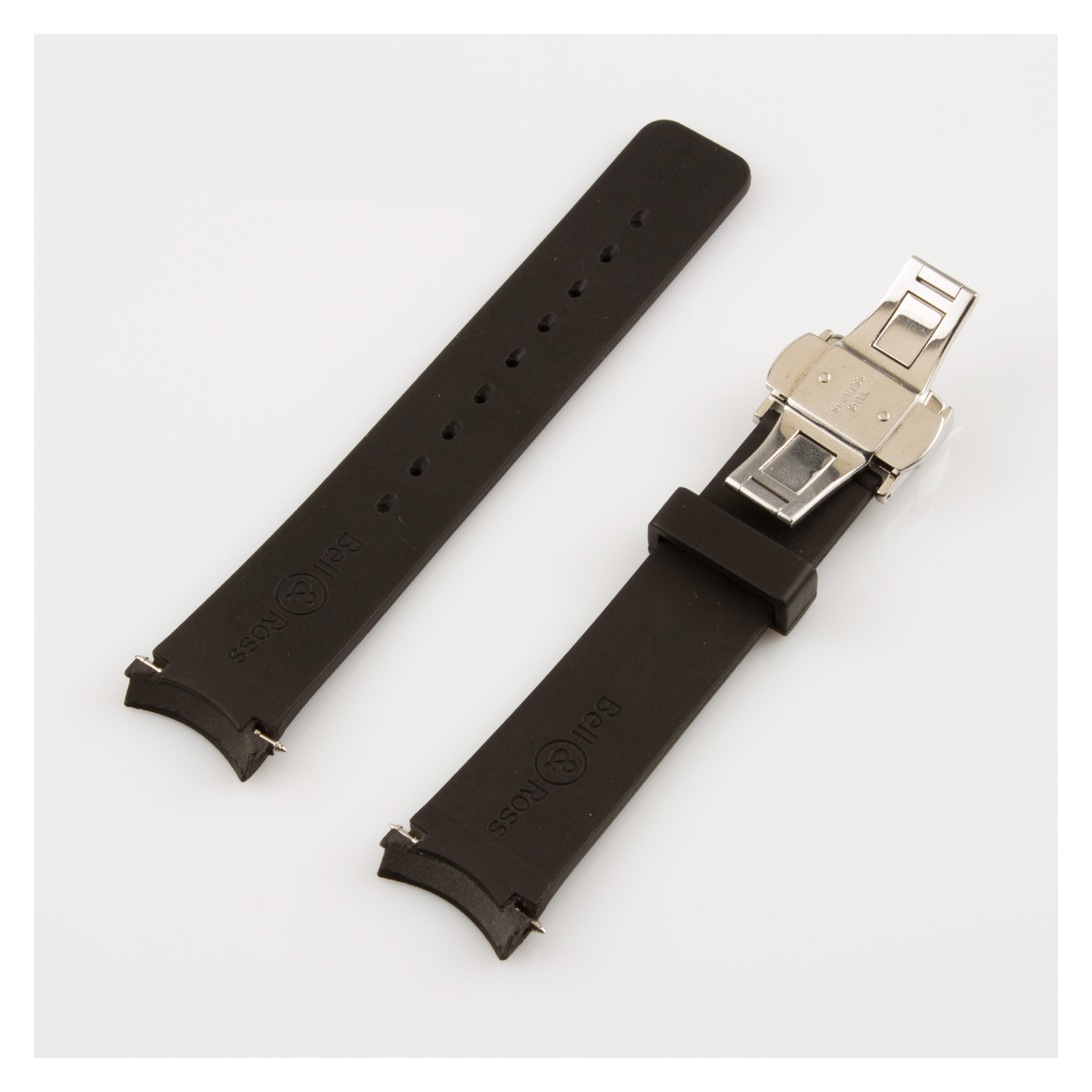Bell & Ross black smooth rubber band with stainless steel deployant clasp (20 x 18) image 2