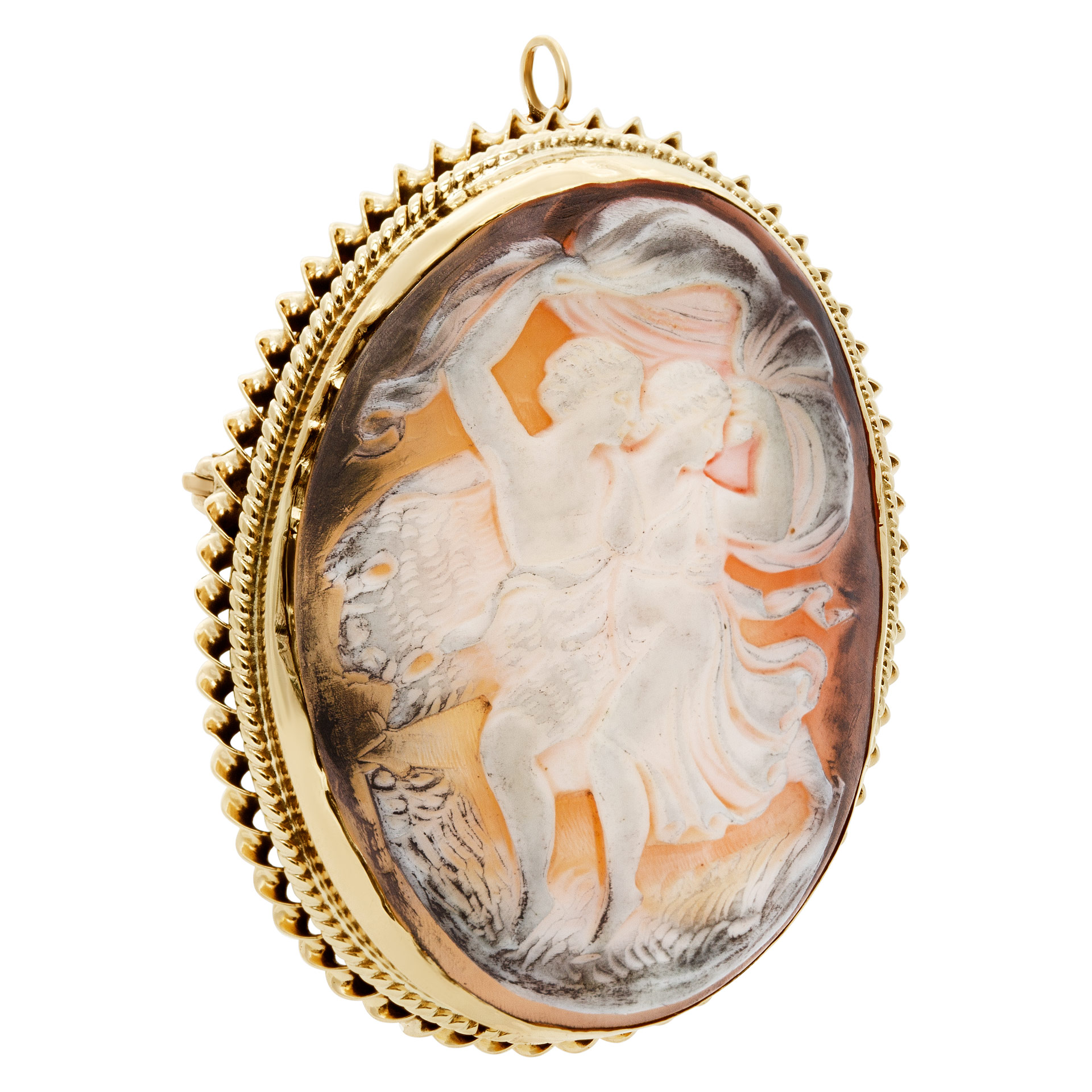 Two Lovers Cameo broach/pendant with a double 14k twisted gold frame image 2