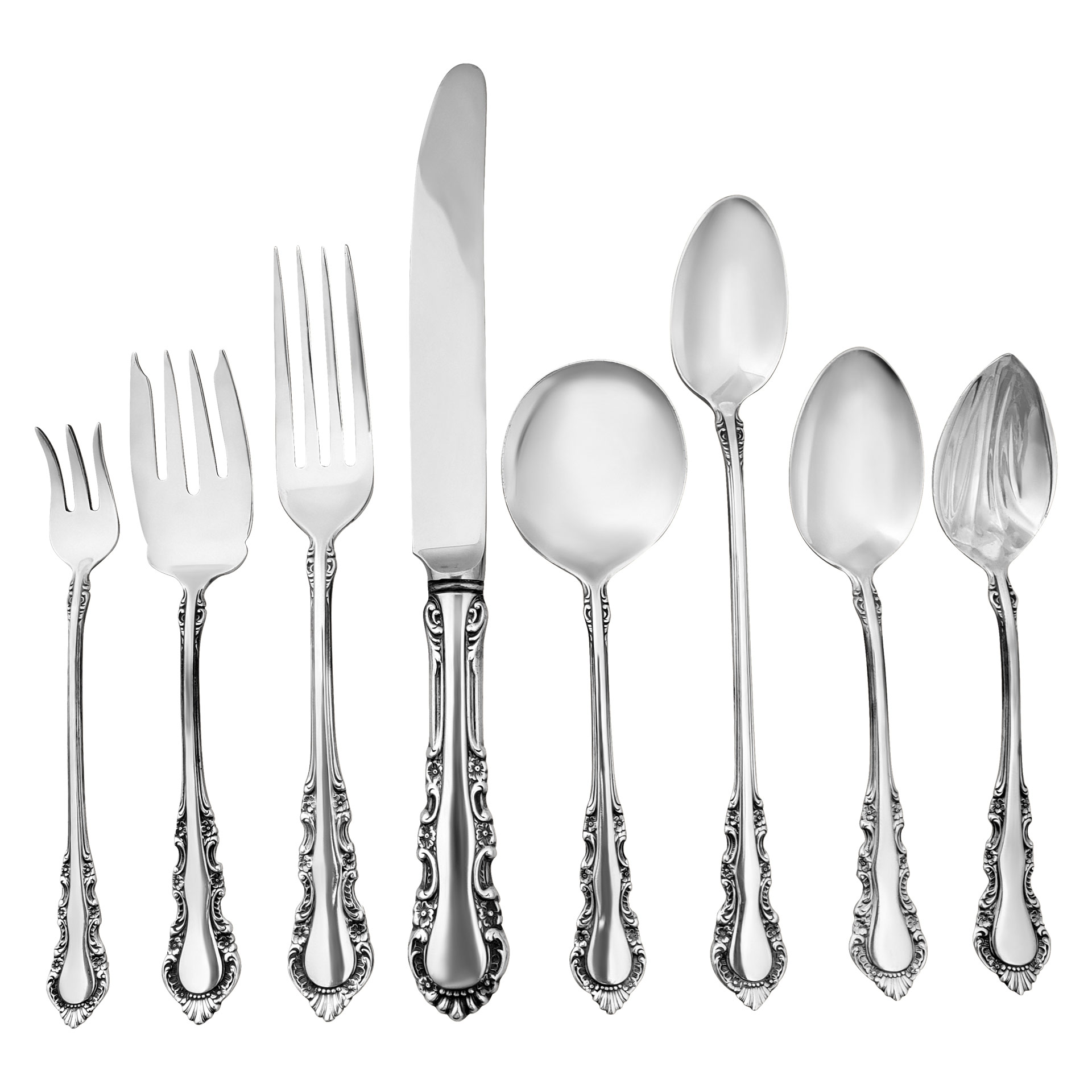 Sterling Silver Flatware Reed And Barton Georgian Rose Cold Meat Fork