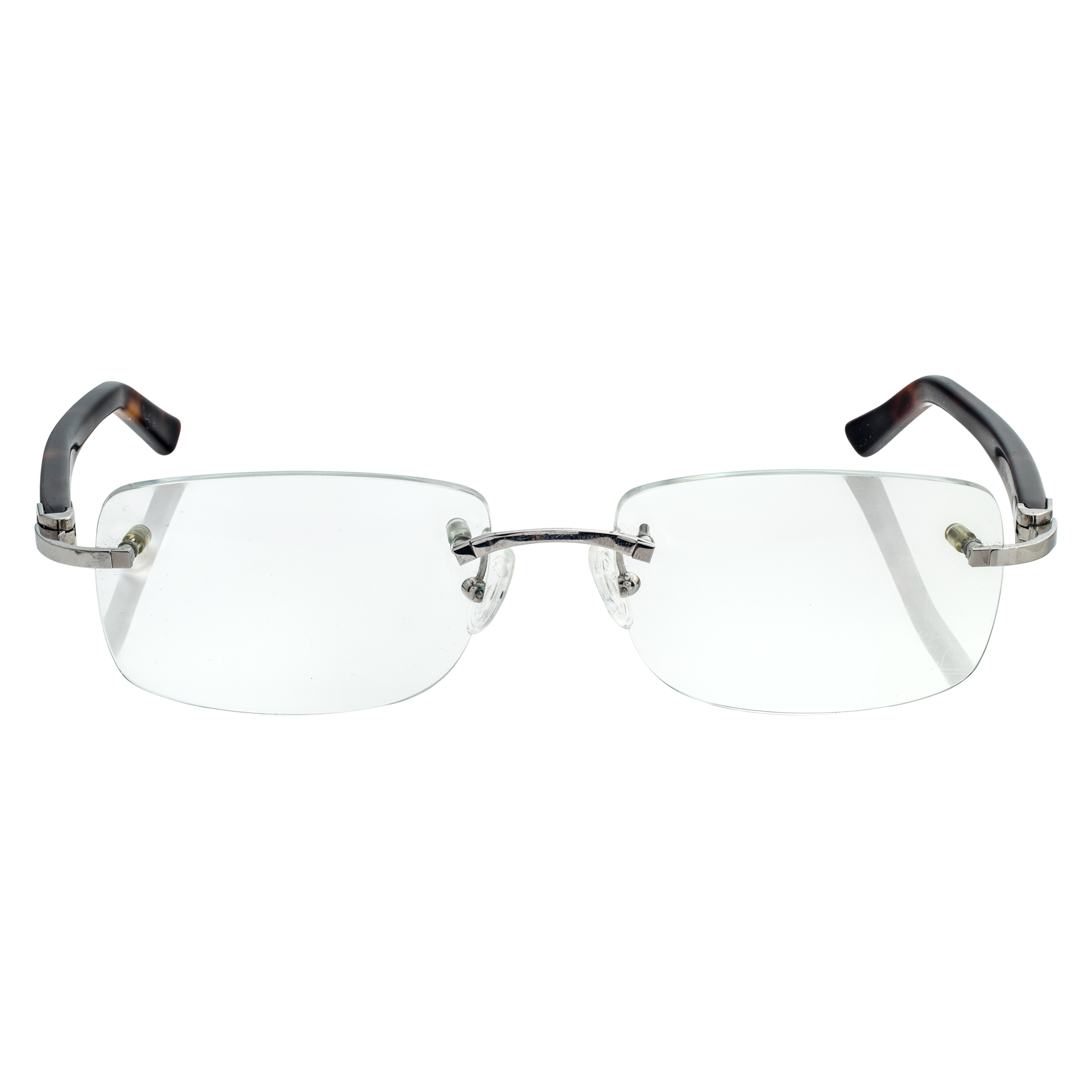 Cartier rimless eyeglasses with tortoise shell temples image 1