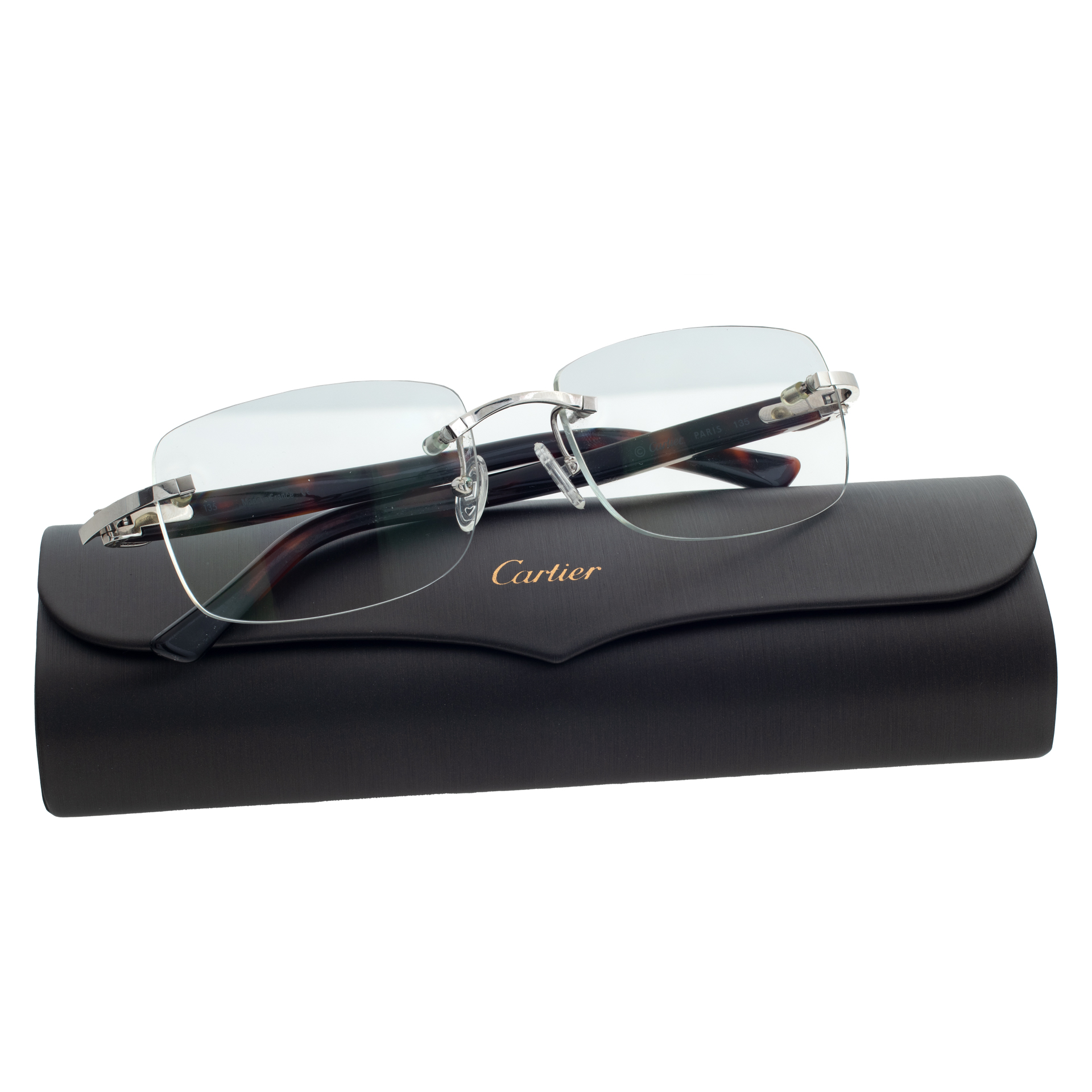 Cartier rimless eyeglasses with tortoise shell temples image 2