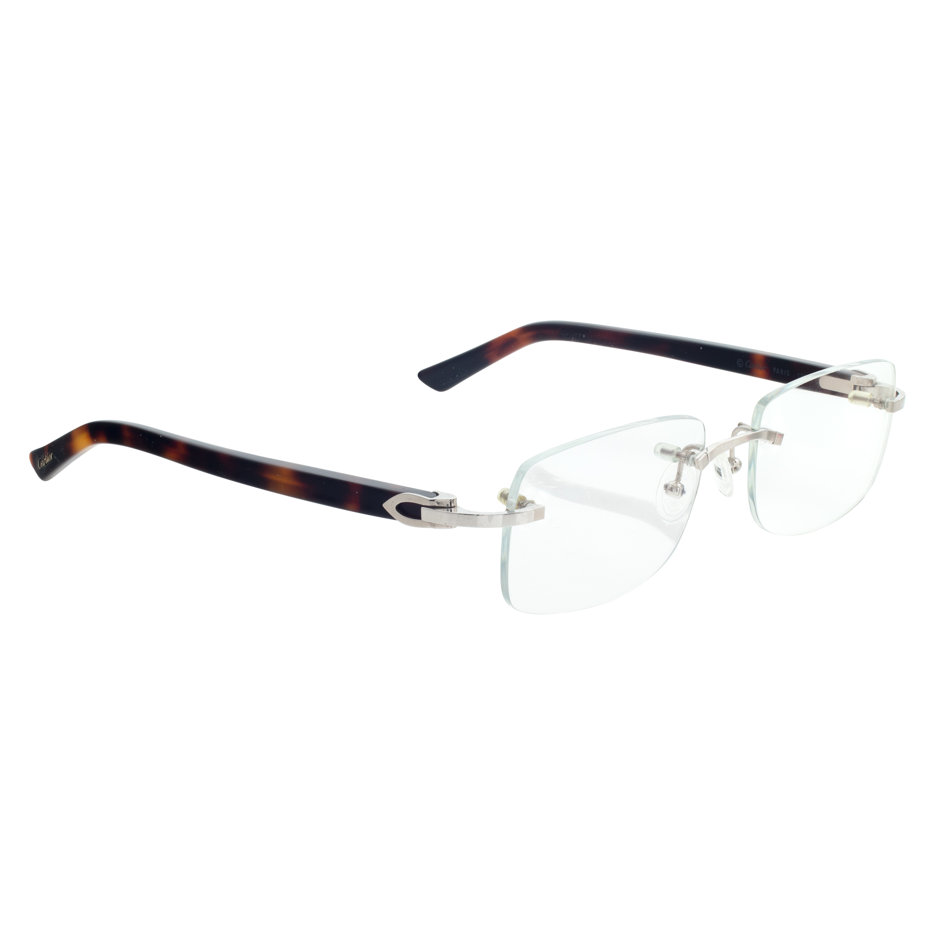 Cartier rimless eyeglasses with tortoise shell temples image 3