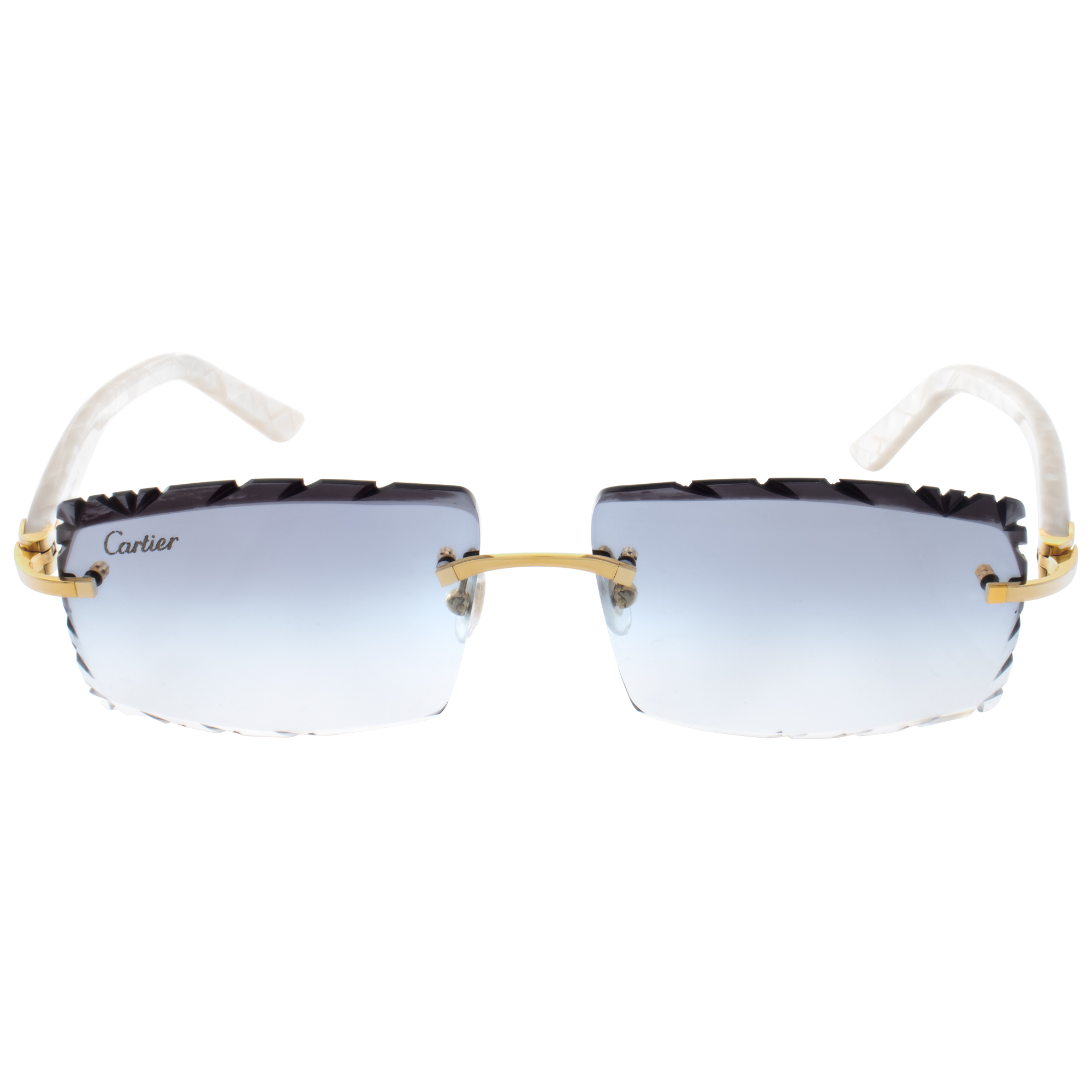 Cartier Pearl White Rimless Eyeglasses converted into sunglasses with beveled blue lens image 1