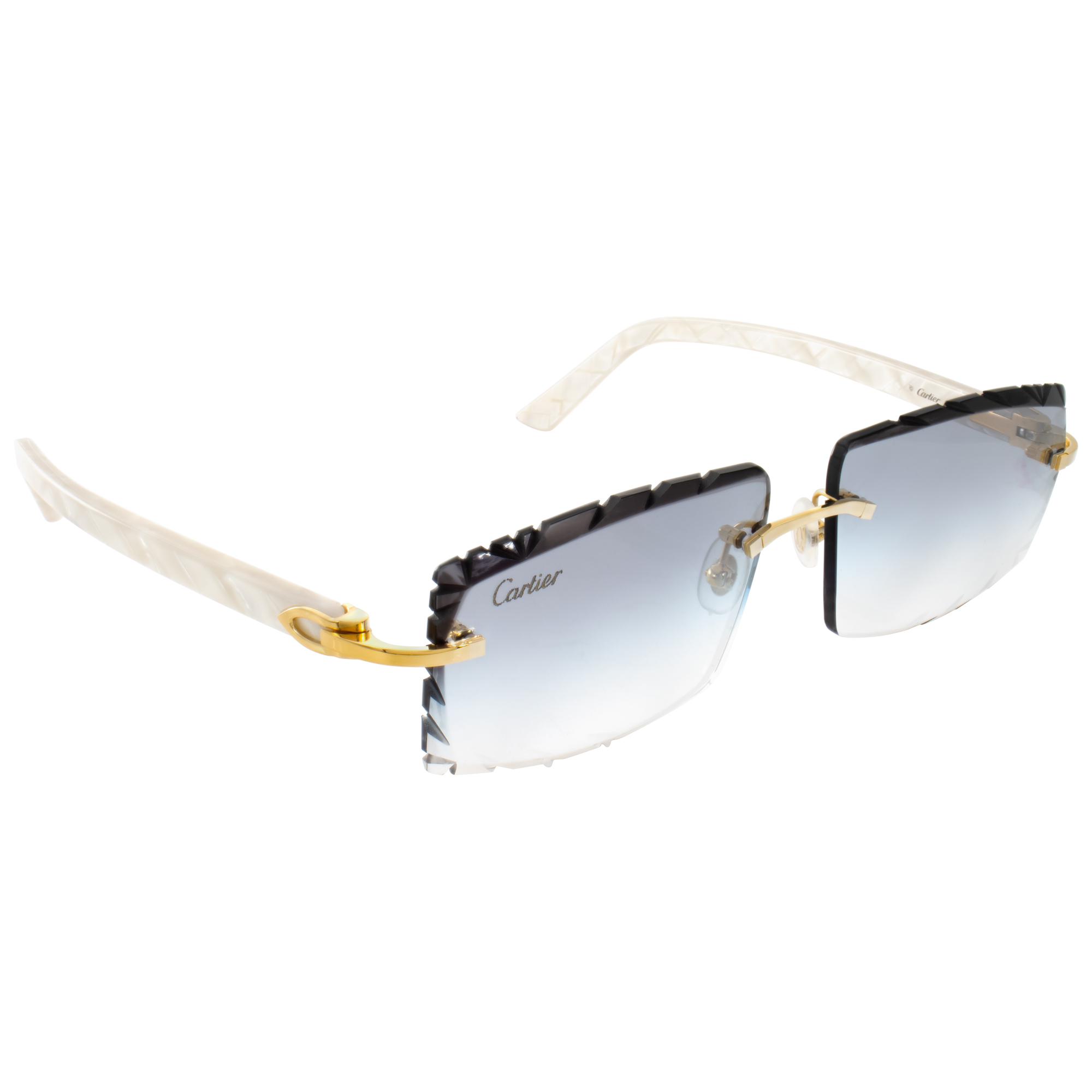 Cartier Pearl White Rimless Eyeglasses converted into sunglasses with beveled blue lens image 3