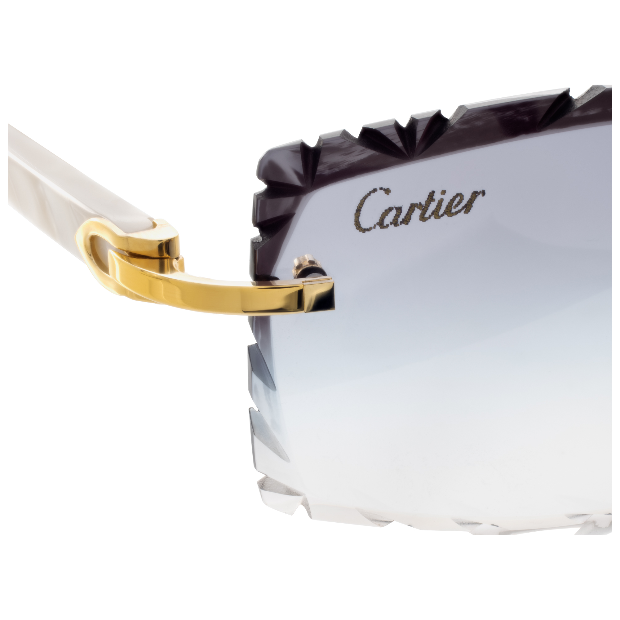 Cartier Pearl White Rimless Eyeglasses converted into sunglasses with beveled blue lens image 5