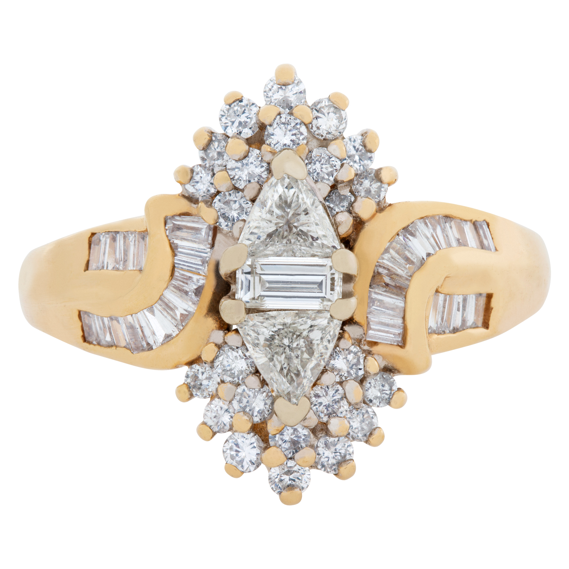 Fashion "ballerina" style diamond ring in 14k yellow gold. 0.65 carats (J, SI-1) image 2