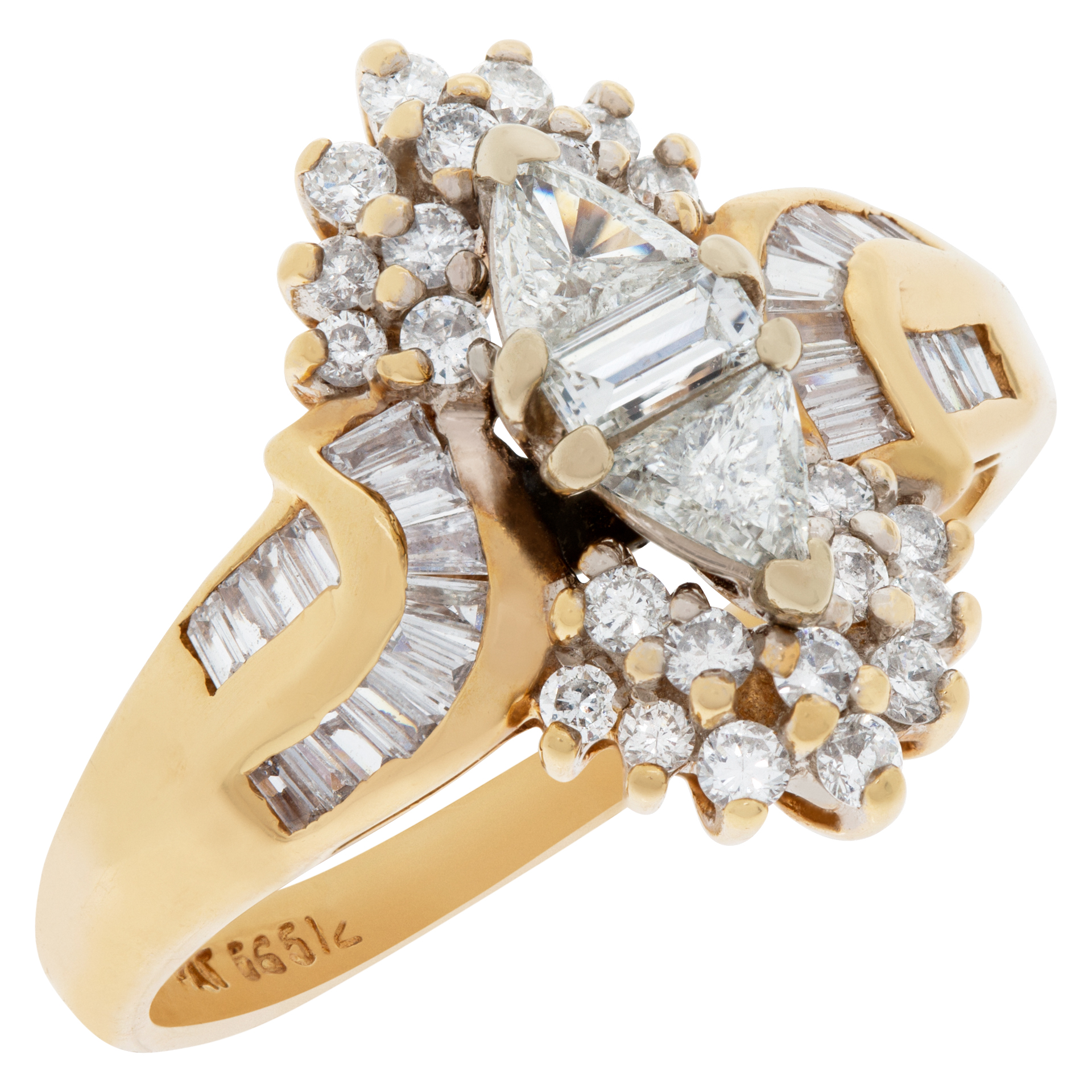 Fashion "ballerina" style diamond ring in 14k yellow gold. 0.65 carats (J, SI-1) image 3