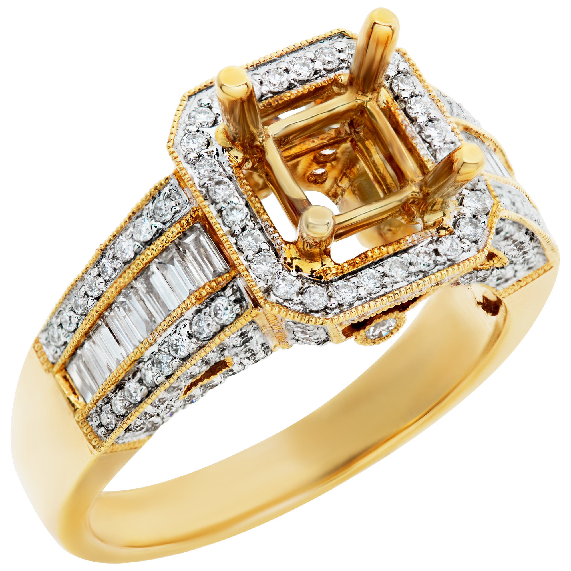 Diamond setting in 14k yellow gold;  0.90 carat in round & baguette diamonds. image 3