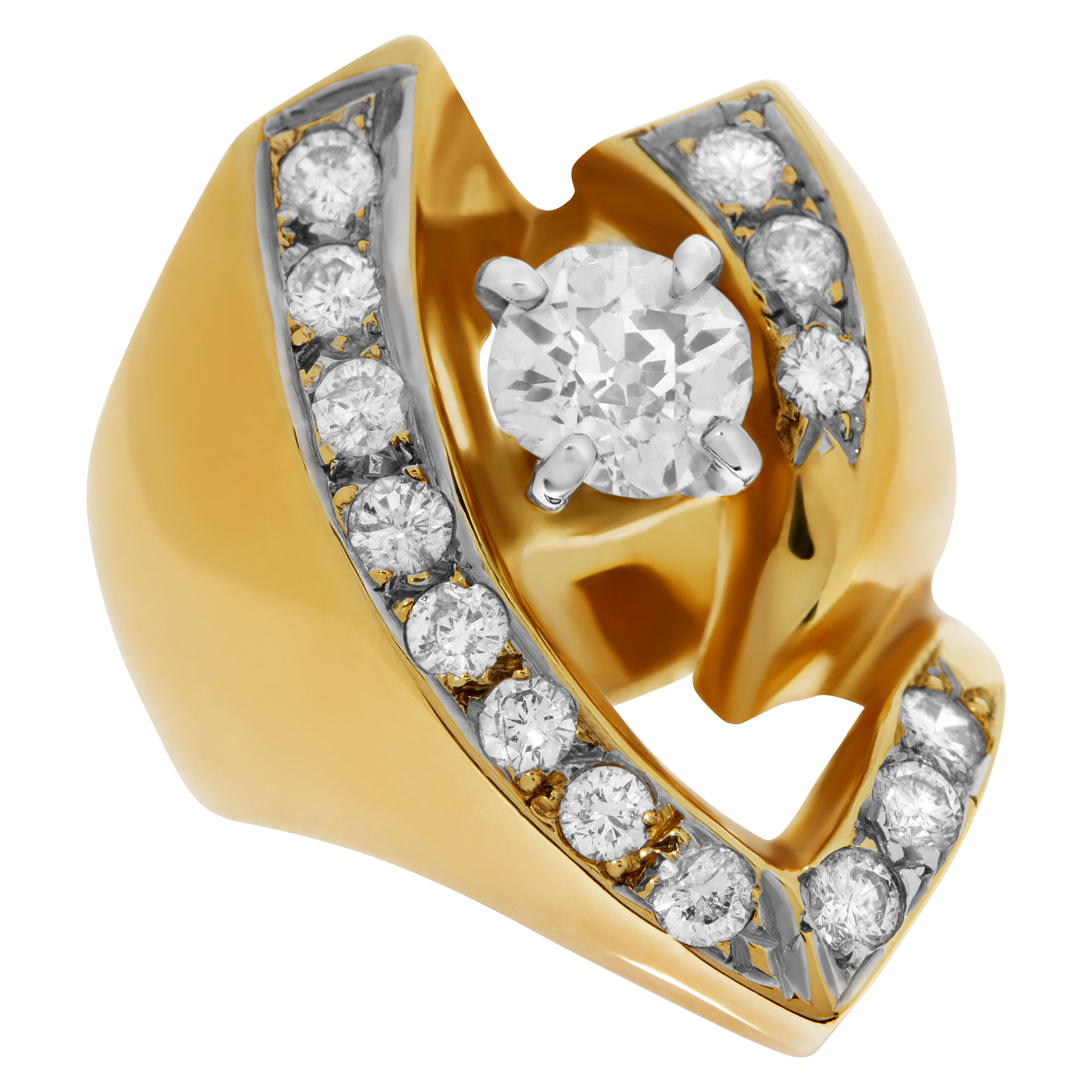 Beautiful diamond cocktail ring in 14k yellow gold. Size 5.5 image 3