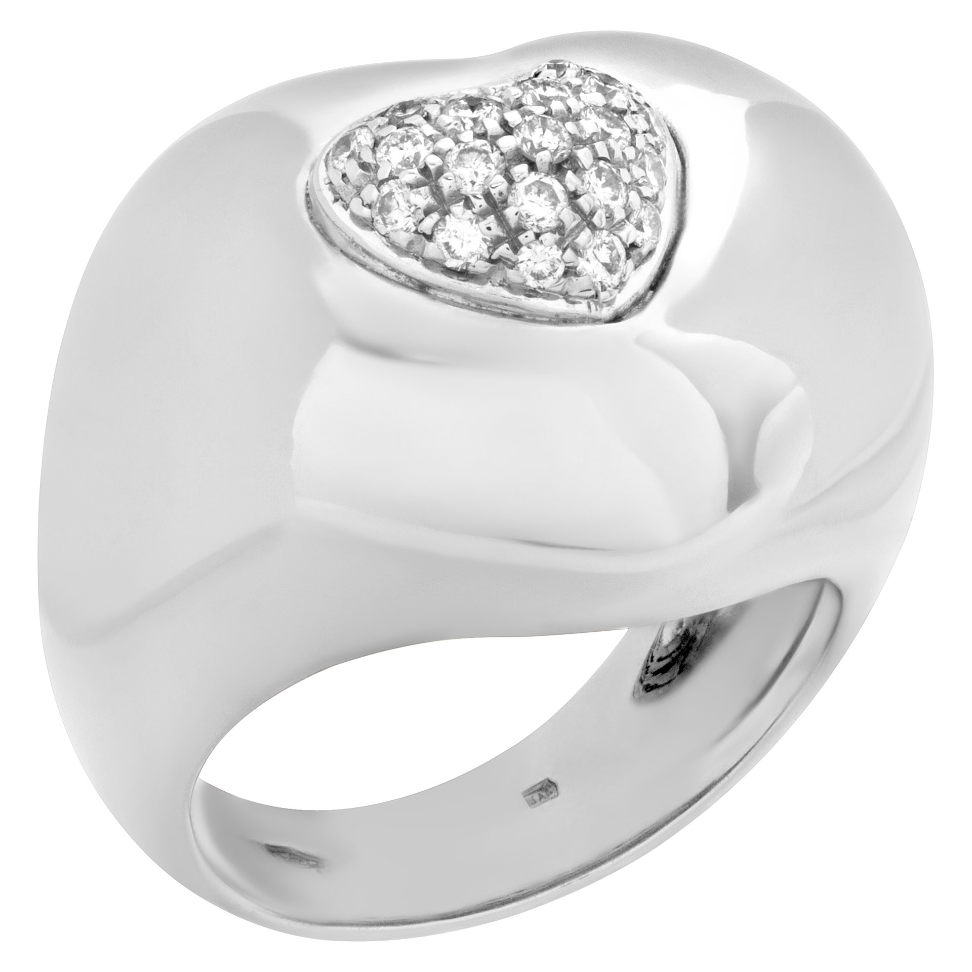 Pave diamond heart shaped ring in 18k white gold. Size 7 image 2