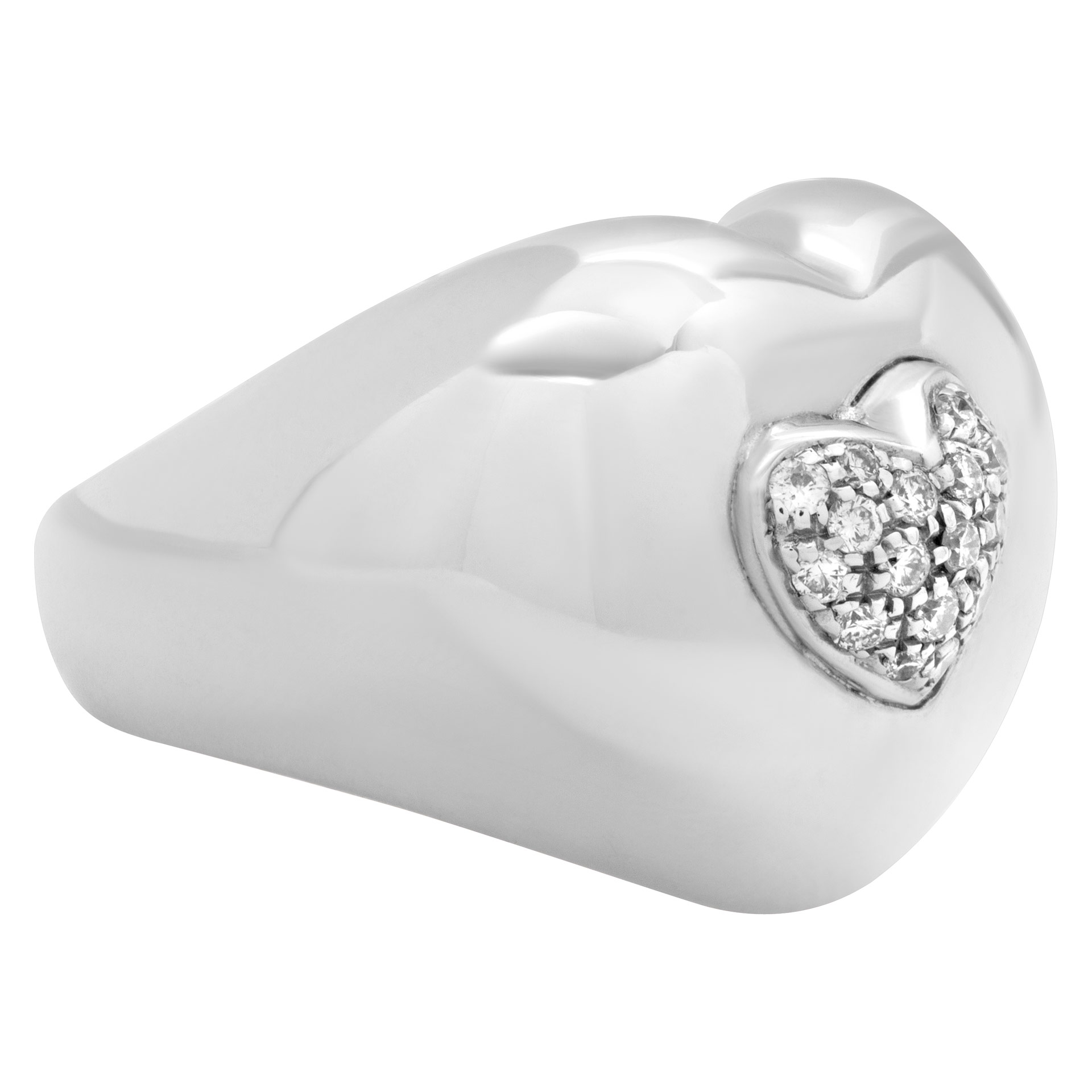 Pave diamond heart shaped ring in 18k white gold. Size 7 image 3