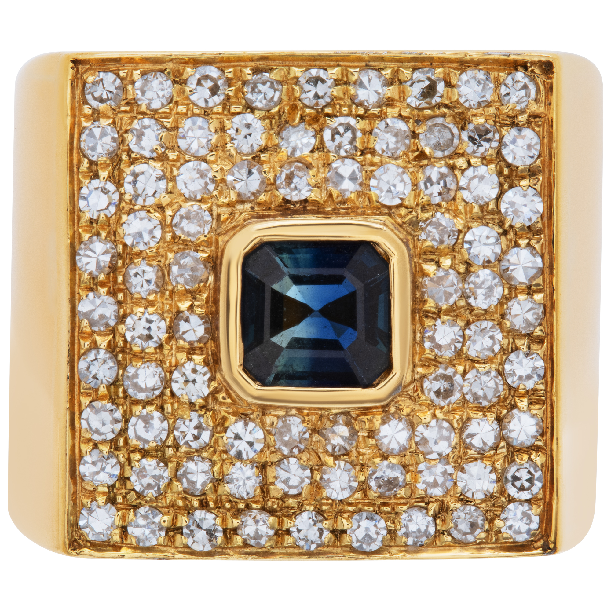 Stepped square emerald cut saphhire & diamonds ring.in 18K yellow gold. Size 4.5 image 2